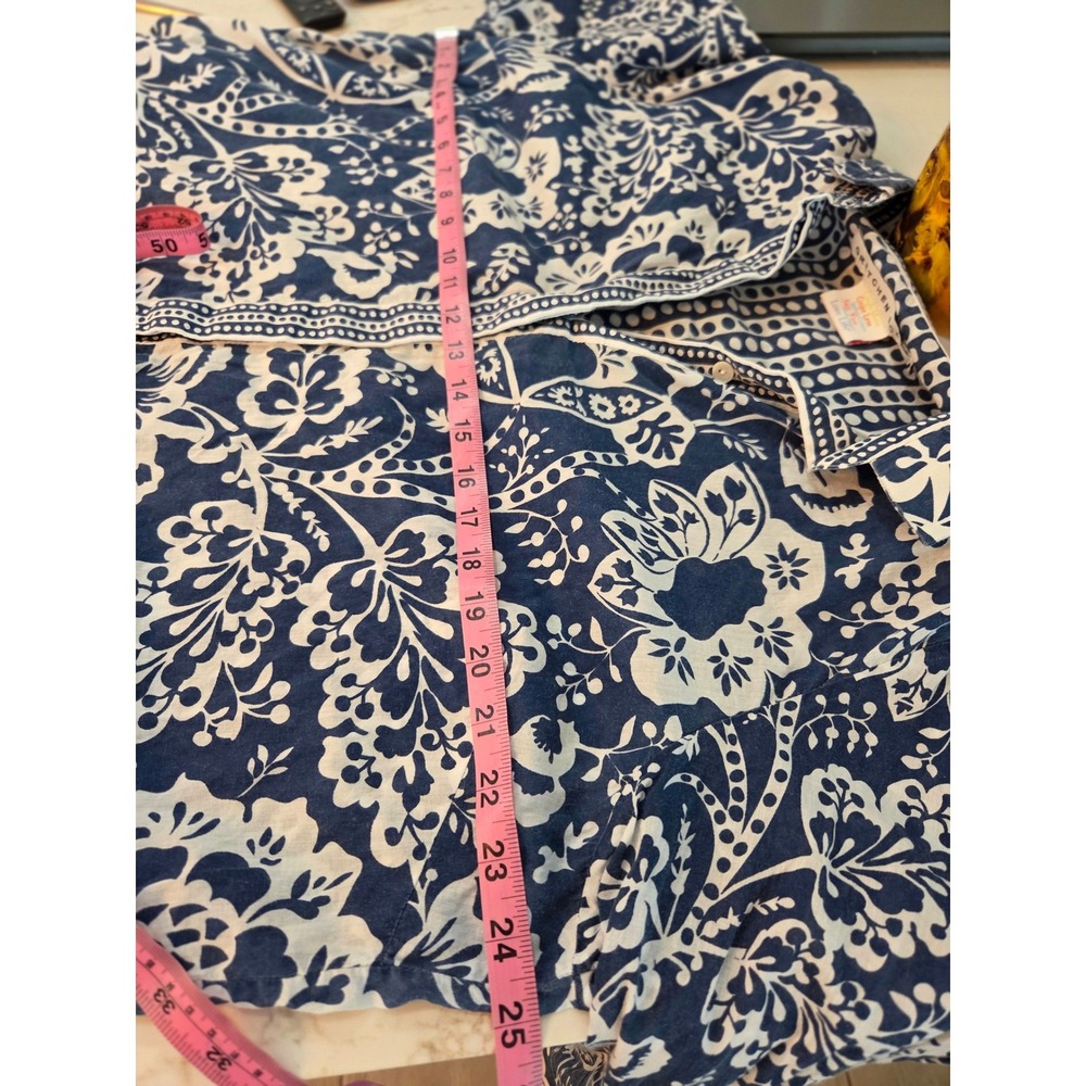 Gretchen Scott Button Down Shirt XL Blue White Floral Cotton Contrast Cuffs - Picture 10 of 11